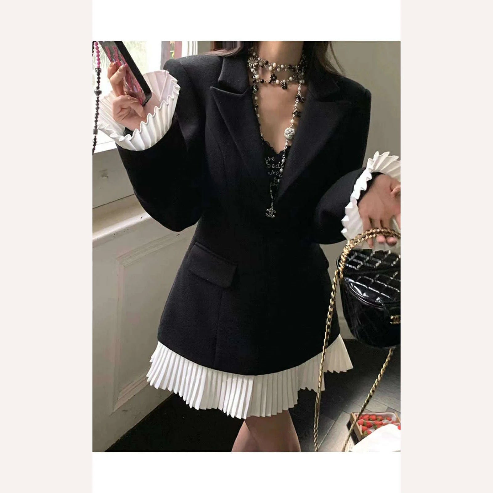 Court style ruffled hem shirt + two suits lapel dress ruffled hem detachable skirt