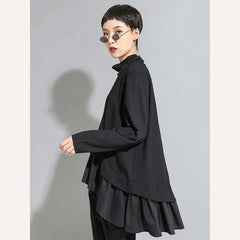 [EAM] Loose Fit Asymmetrical Ruffles Sweatshirt New High Collar Long Sleeve Women Big Size Fashion Tide Spring Autumn 2022 1A529