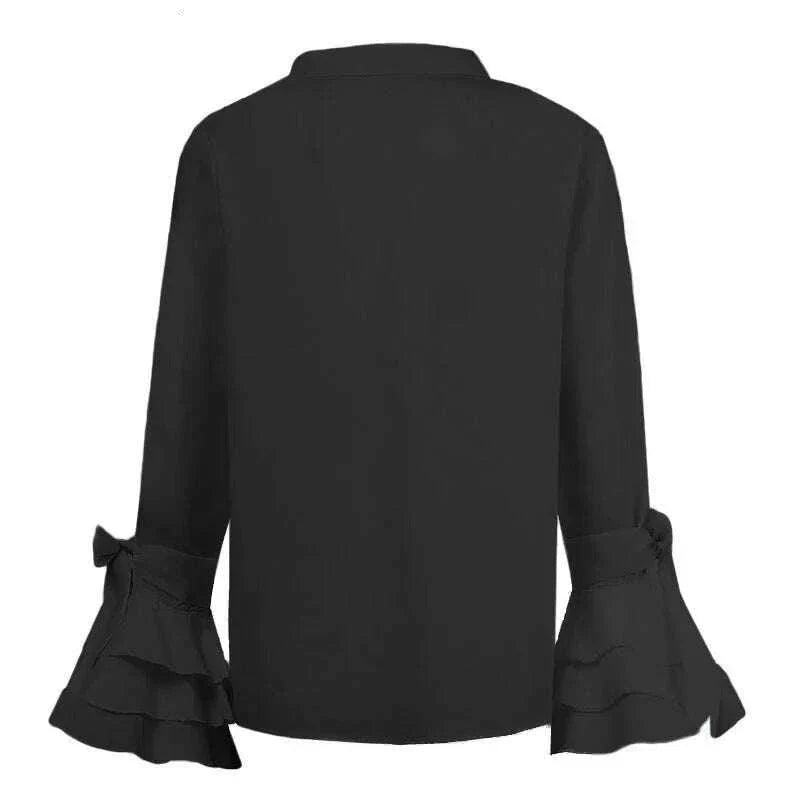 Elegant Office Blouse Women Fashion Shirts Tunic 2024 VONDA Long Flare Sleeve Tops Casual Solid Buttons Party Blusas Femininas