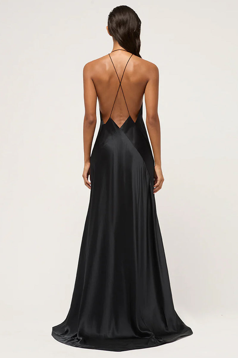 Evianna Backless Satin Maxi Dress