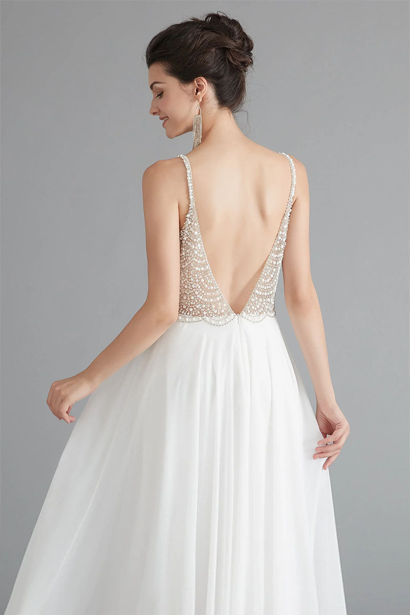 Evora Pearl Beaded Backless Maxi Dress