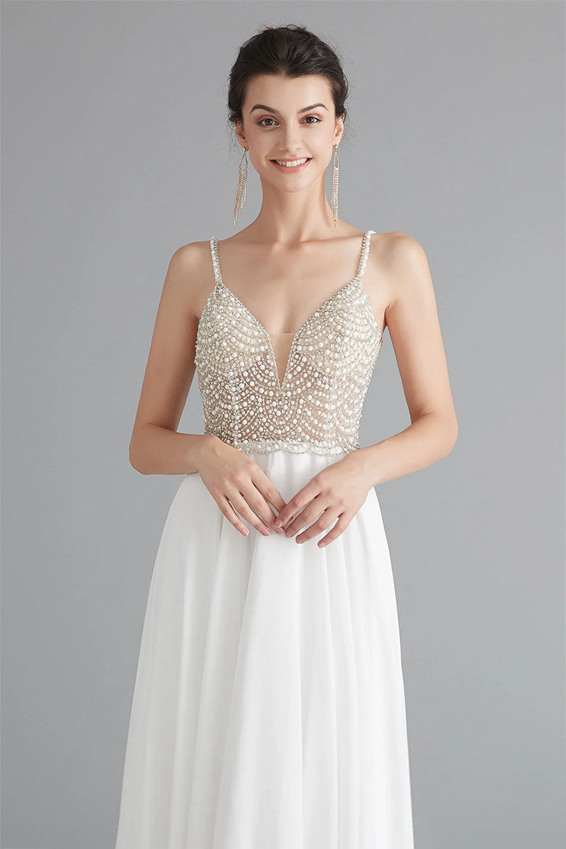 Evora Pearl Beaded Backless Maxi Dress