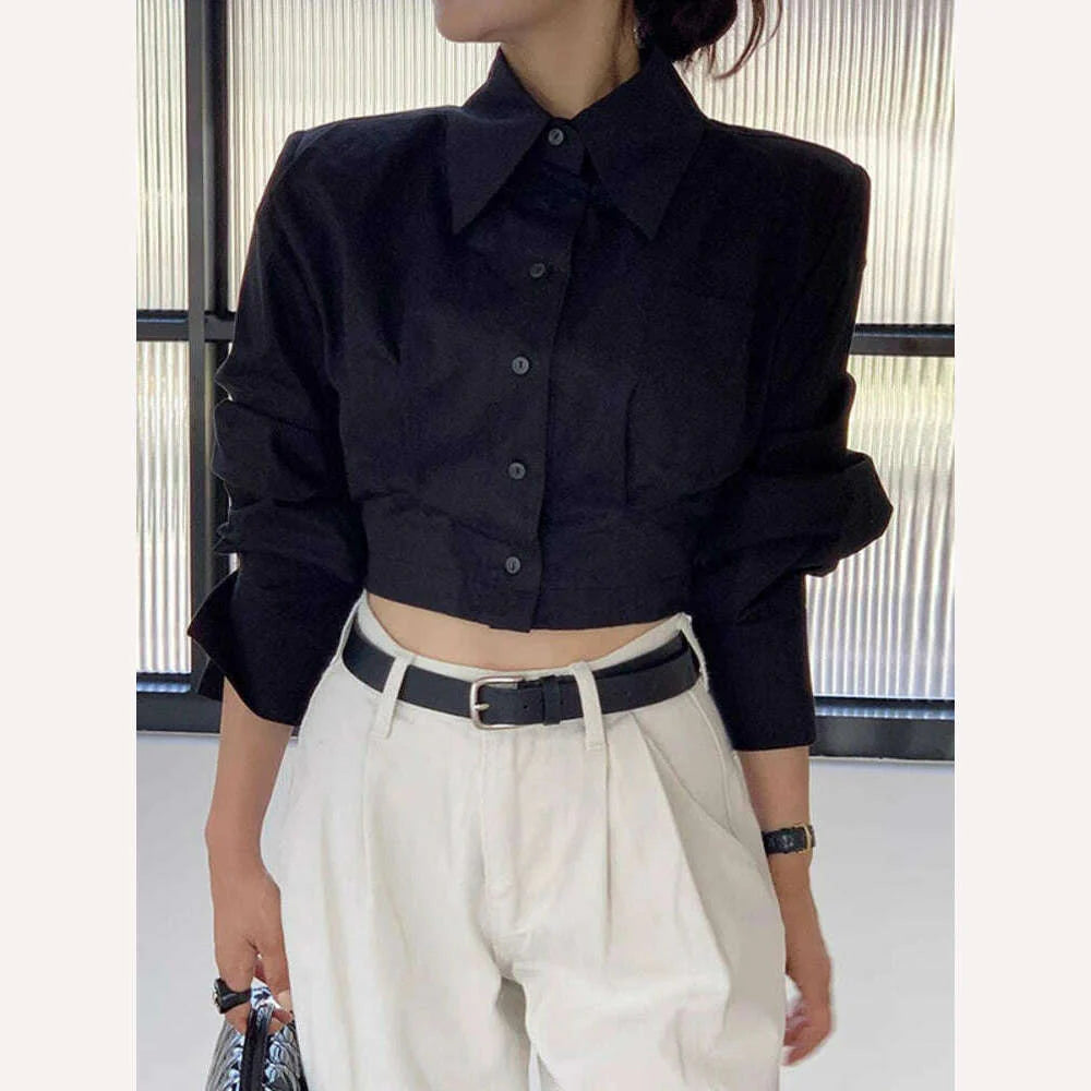 [EWQ] Hollow Out Bandage Buckle Shirt Women Long Sleeve Single Breasted Blusas 2023 Autumn Winter New Fashion White Top 16U3824