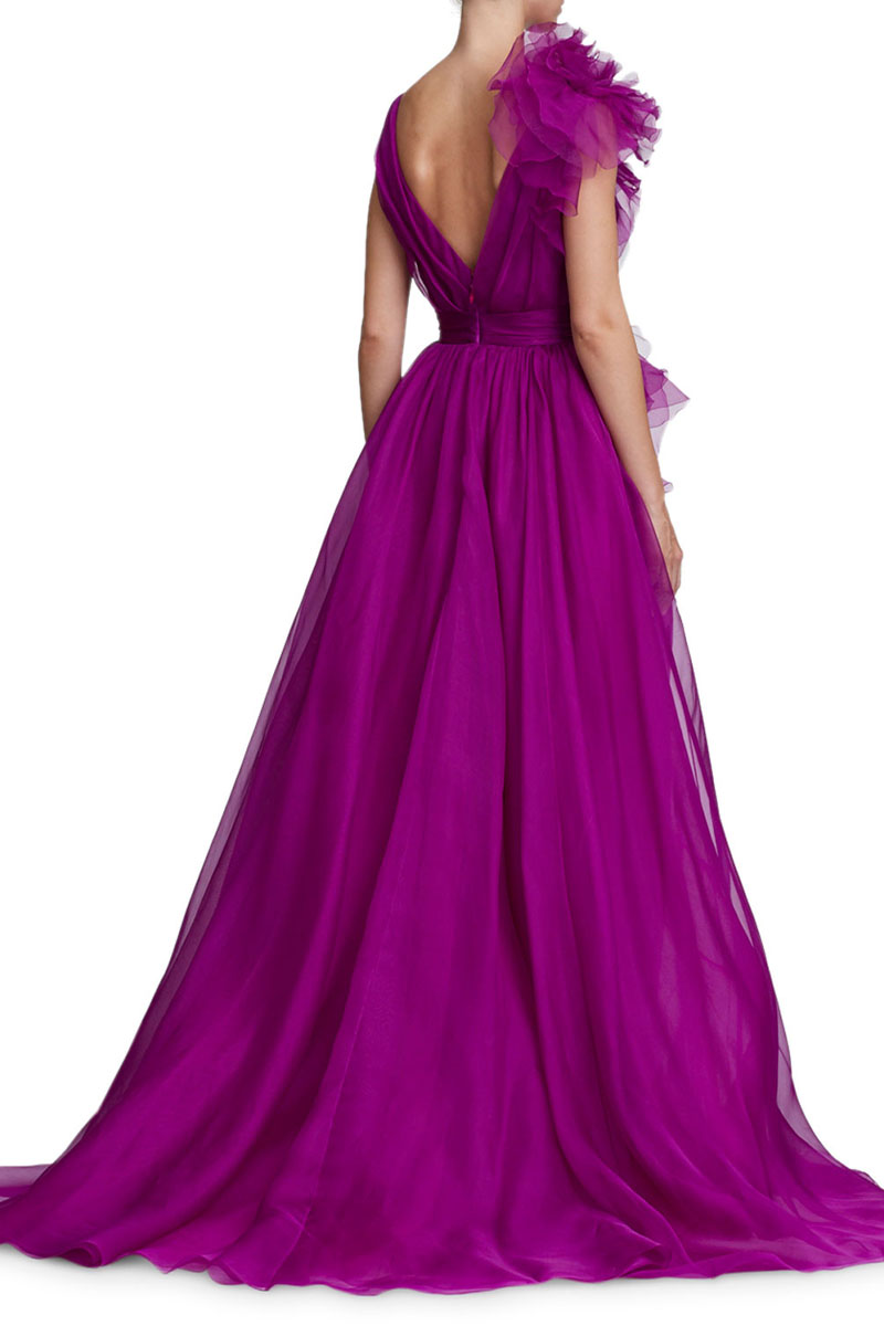 Extravagance Purple Ruffled Evening Dress