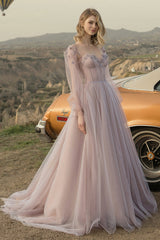 Fairy Tale Lilac Long Sleeve Tulle Maxi Dress