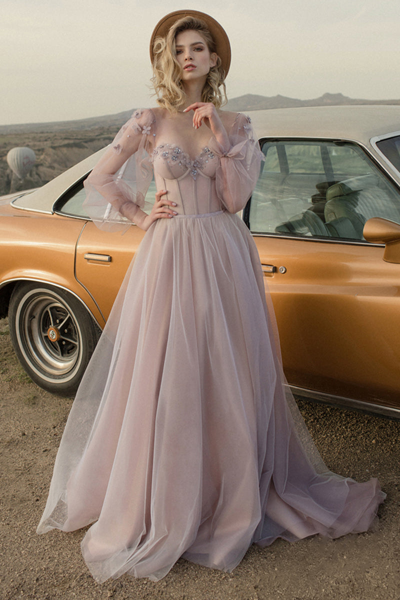 Fairy Tale Lilac Long Sleeve Tulle Maxi Dress