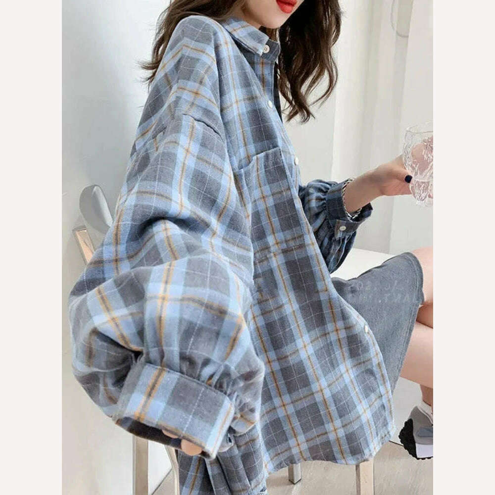 Fashion Plaid Button Up Shirt Women Spring 2022 New Oversize Long Sleeve Tops Female Harajuku Daily All-match Chic Yellow Shirts