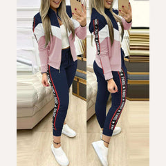 Fashion Tracksuit 2 Piece Set Autumn Winter Zipper Jacket + Long Pants Sports Suit Female Sweatshirt Sportswear Suit For Woman