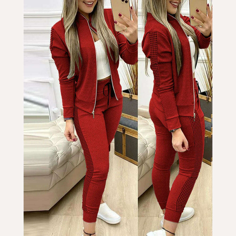 Fashion Tracksuit 2 Piece Set Autumn Winter Zipper Jacket + Long Pants Sports Suit Female Sweatshirt Sportswear Suit For Woman