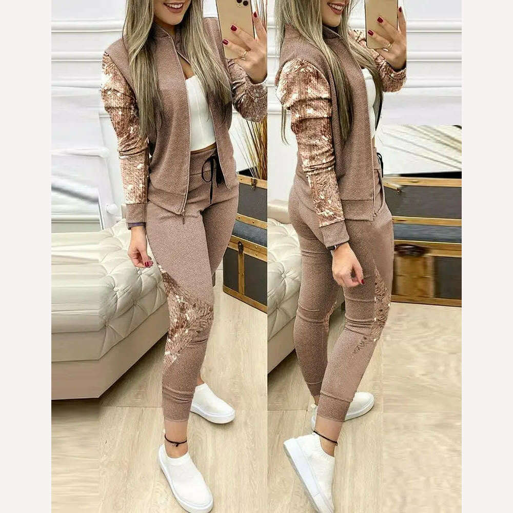 Fashion Tracksuit 2 Piece Set Autumn Winter Zipper Jacket + Long Pants Sports Suit Female Sweatshirt Sportswear Suit For Woman