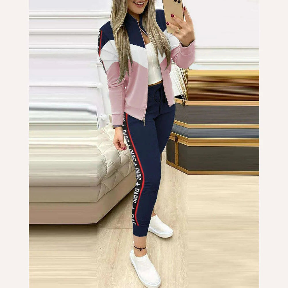 Fashion Tracksuit 2 Piece Set Autumn Winter Zipper Jacket + Long Pants Sports Suit Female Sweatshirt Sportswear Suit For Woman