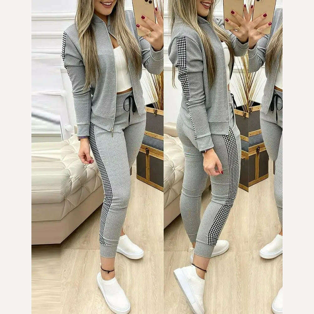 Fashion Tracksuit 2 Piece Set Autumn Winter Zipper Jacket + Long Pants Sports Suit Female Sweatshirt Sportswear Suit For Woman