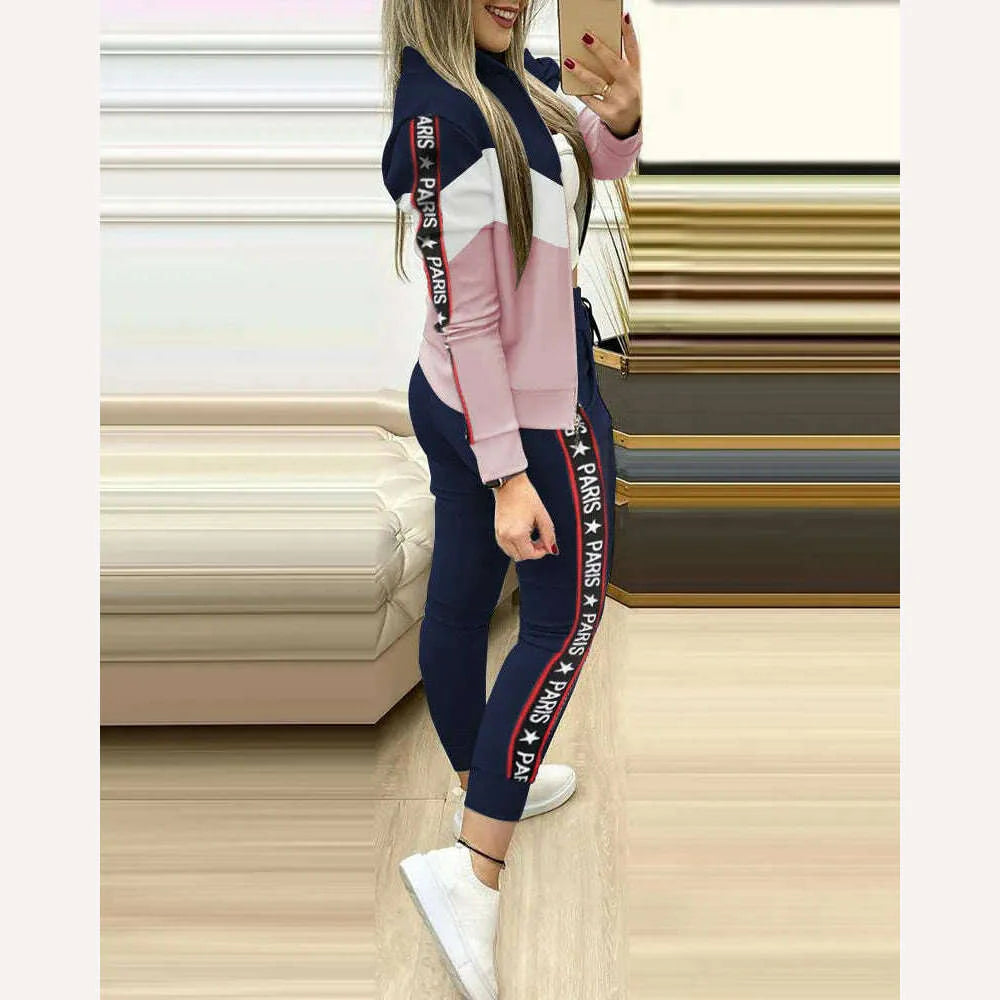 Fashion Tracksuit 2 Piece Set Autumn Winter Zipper Jacket + Long Pants Sports Suit Female Sweatshirt Sportswear Suit For Woman