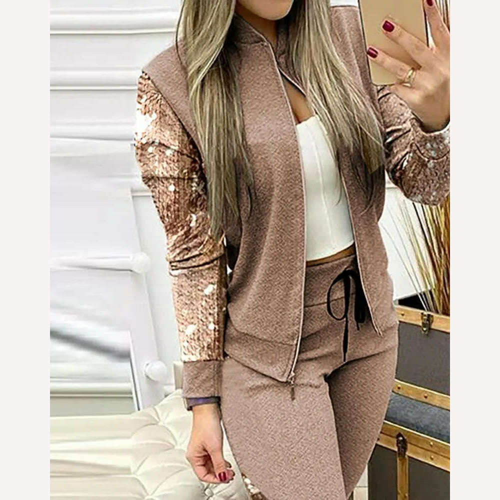 Fashion Tracksuit 2 Piece Set Autumn Winter Zipper Jacket + Long Pants Sports Suit Female Sweatshirt Sportswear Suit For Woman