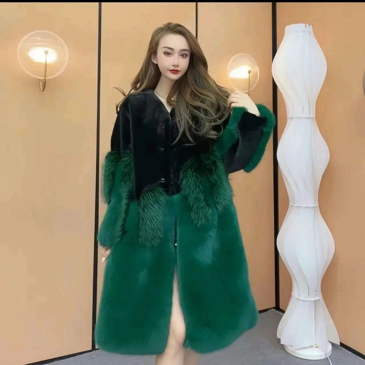 Faux Mink Fur Coat for Women, Loose and Long, Spliced Single Contrasting Overcoat, Vintage Warm Jacket, Female Tops, New, Winte