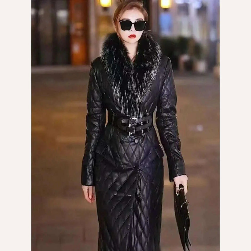 Fotvotee Winter Clothes Women Long Coat Double Breasted Fur Collar Slim Outerwear Black Vintage Streetwear Jacket Elegant Coats