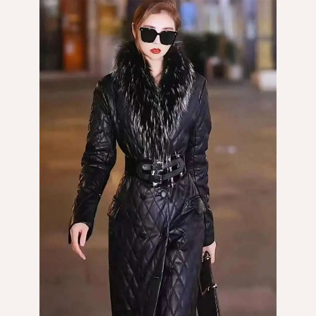 Fotvotee Winter Clothes Women Long Coat Double Breasted Fur Collar Slim Outerwear Black Vintage Streetwear Jacket Elegant Coats