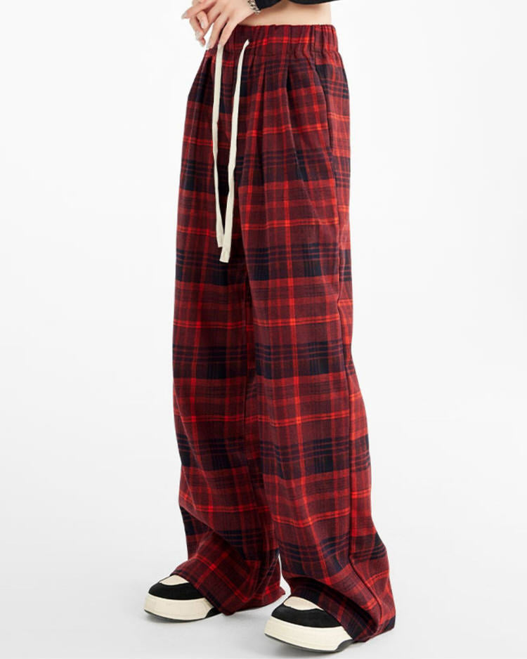 Grunge Plaid Pants in Red