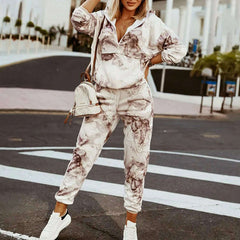 Hooded Tops Elastic Waist Pants Casual Two Piece Set Vintage Printing Slim Fit Outfit Elegant Women Streetwear 2Pcs Matching Set