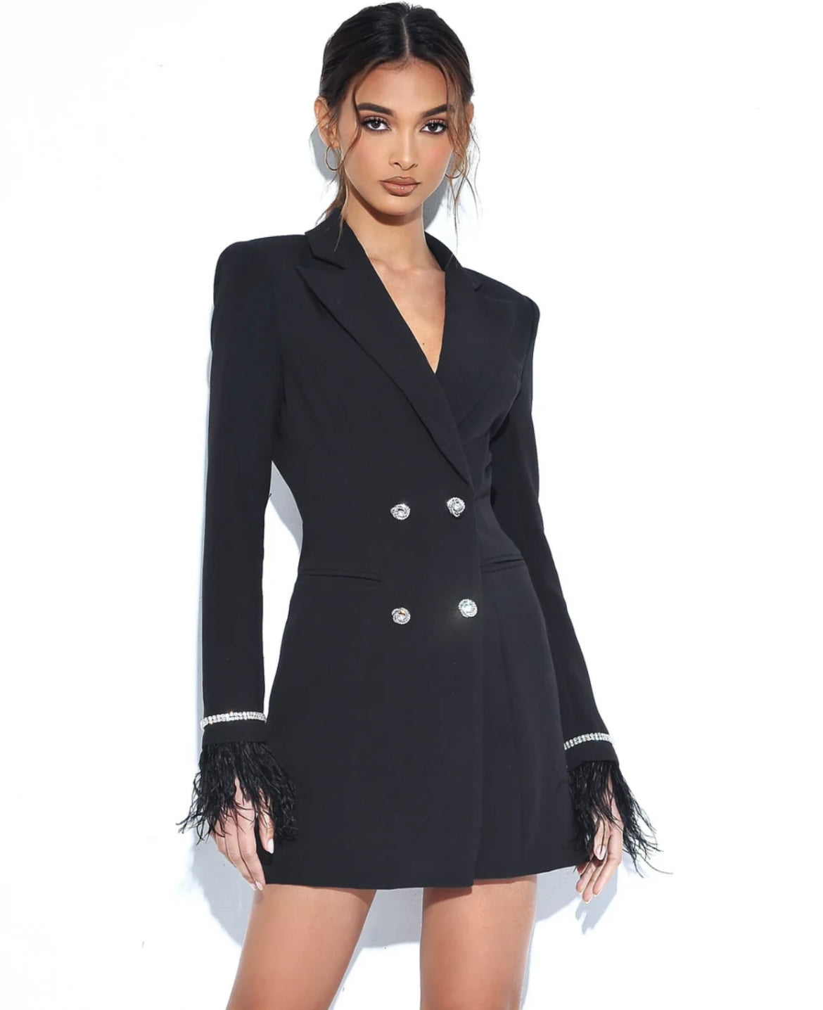 FUR SLEEVE BLAZER DRESS