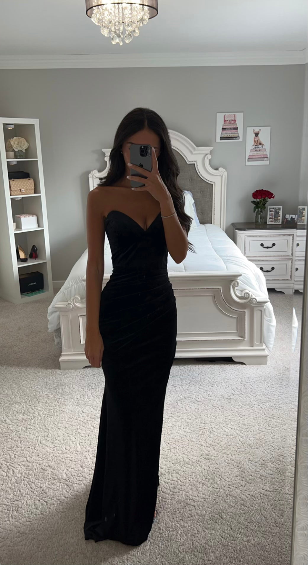 VELVET STRAPLESS FITTED GOWN