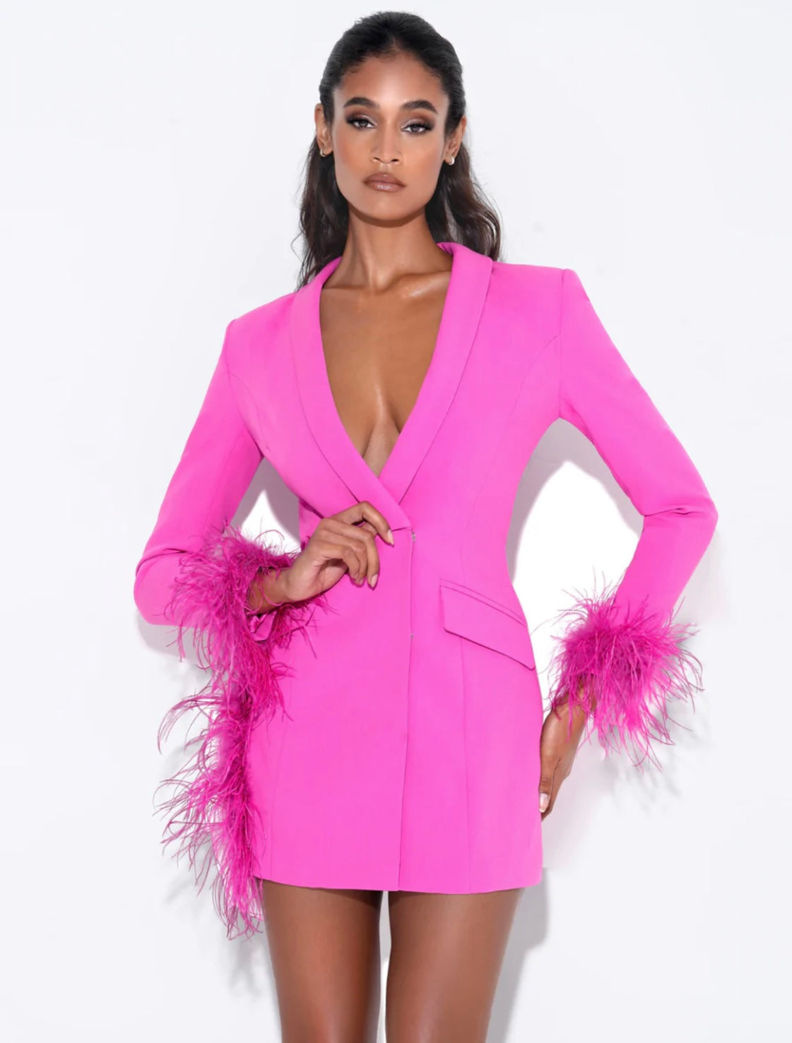 FEATHER CUT OUT BLAZER MINI DRESS