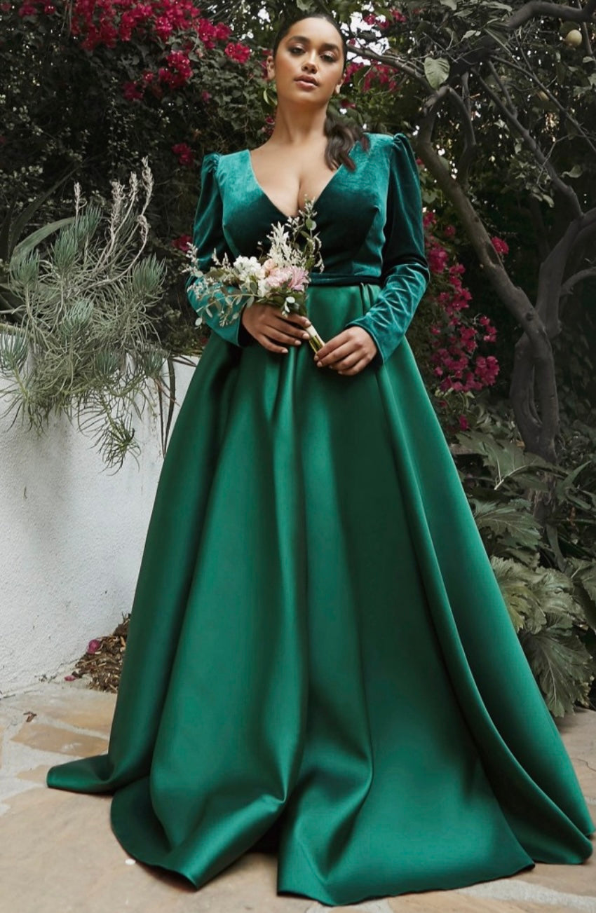 LONG SLEEVE VELVET BALL GOWN