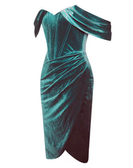 DRAPED SLEEVE VELVET DRESS