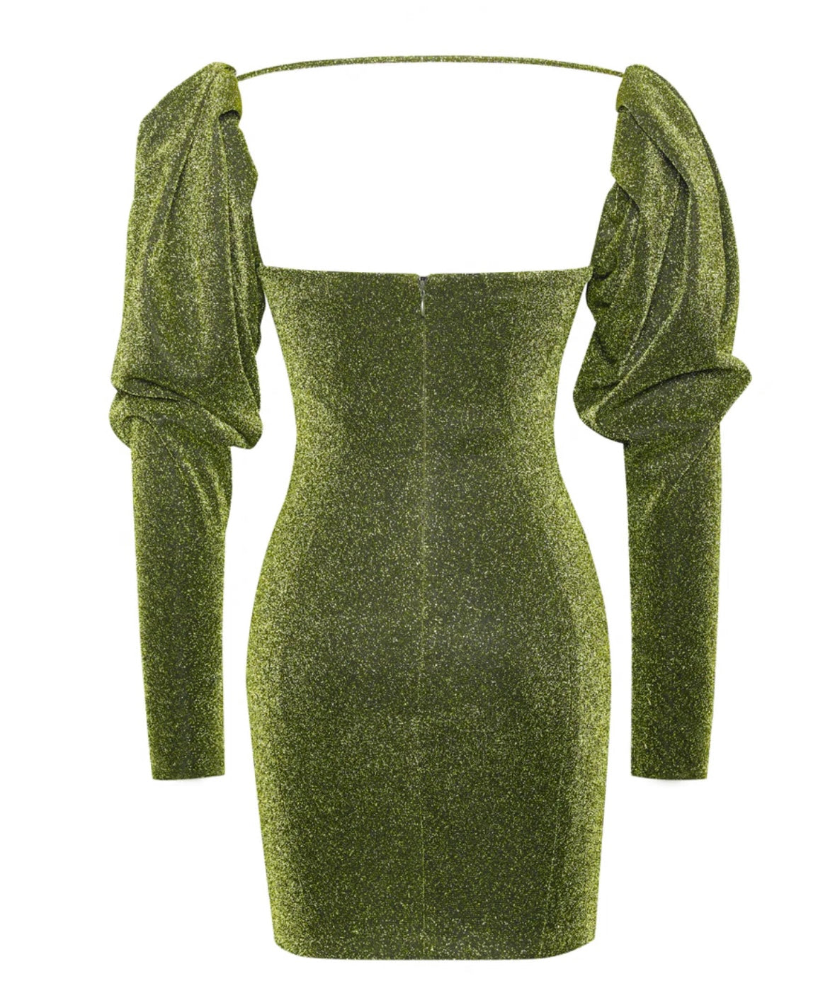 GREEN METALLIC PUFF SHOULDER MINI DRESS