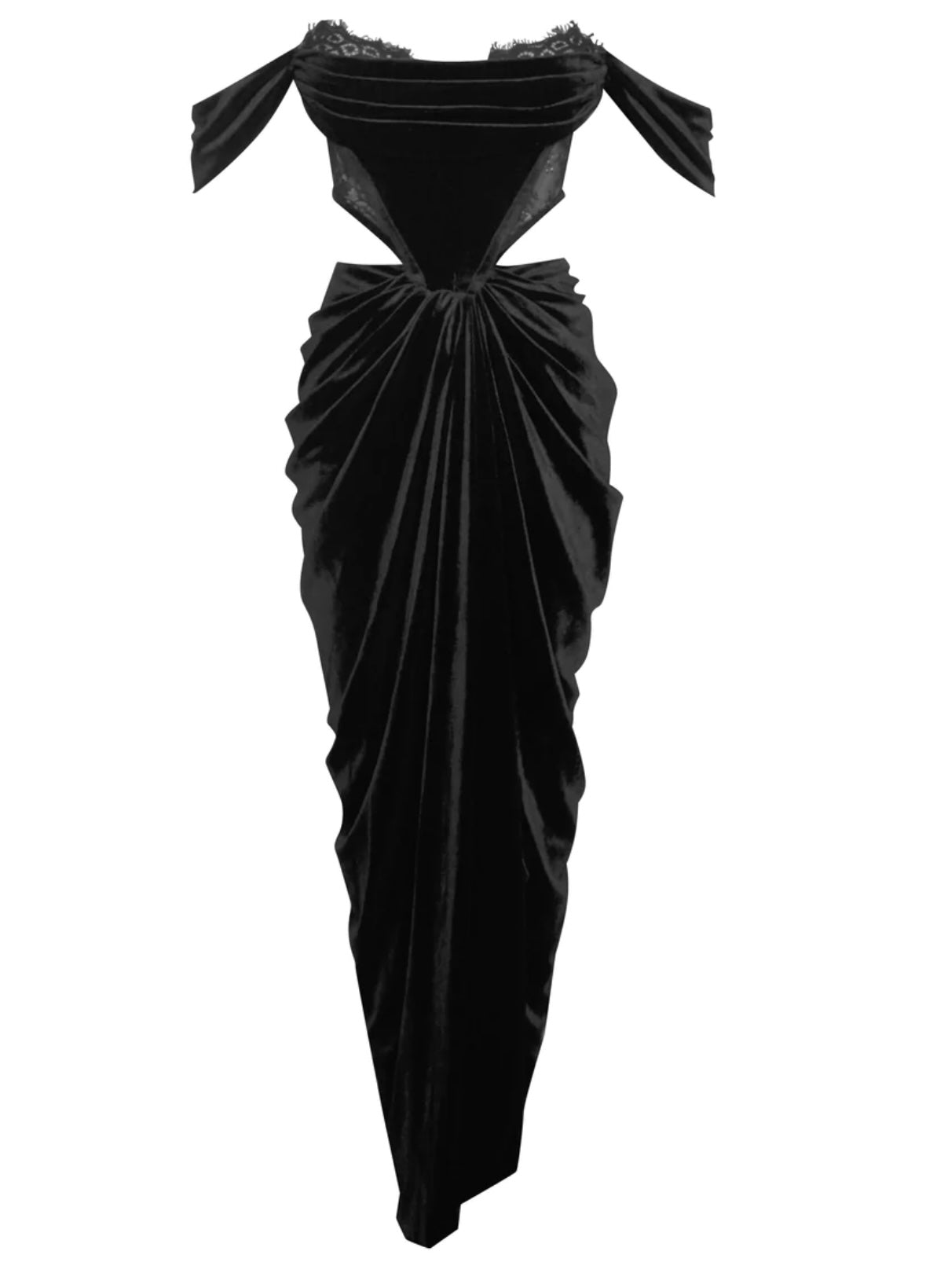 TESSA BLACK LACE VELVET GOWN