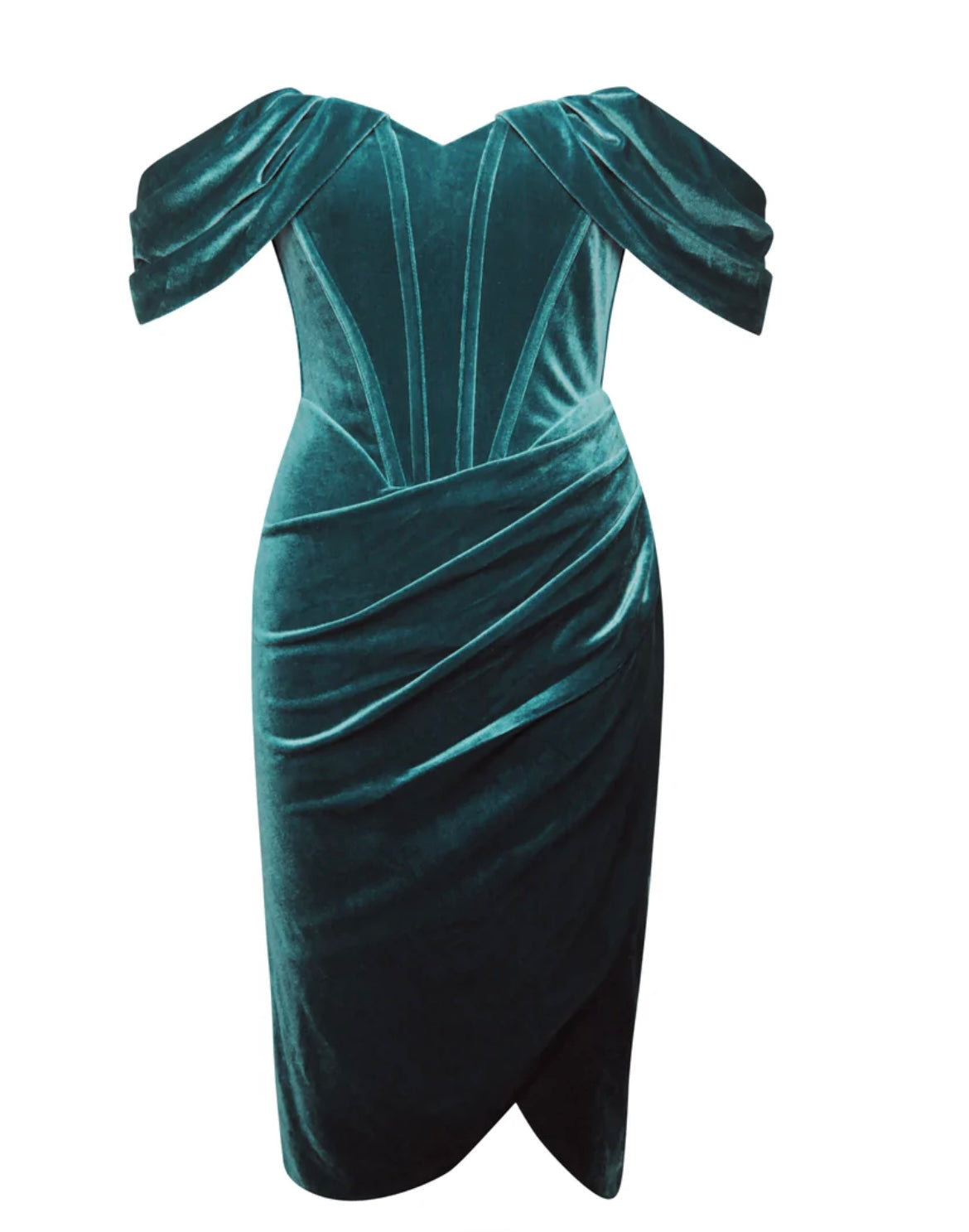 DRAPED SLEEVE VELVET DRESS