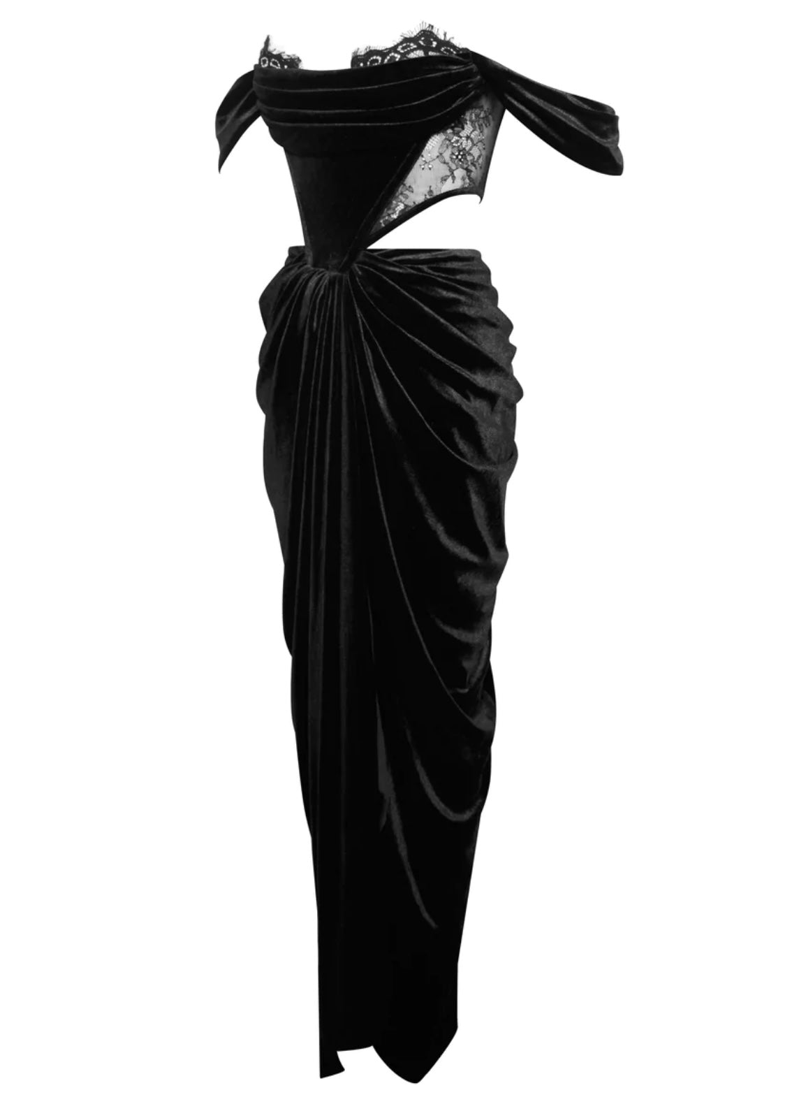 TESSA BLACK LACE VELVET GOWN