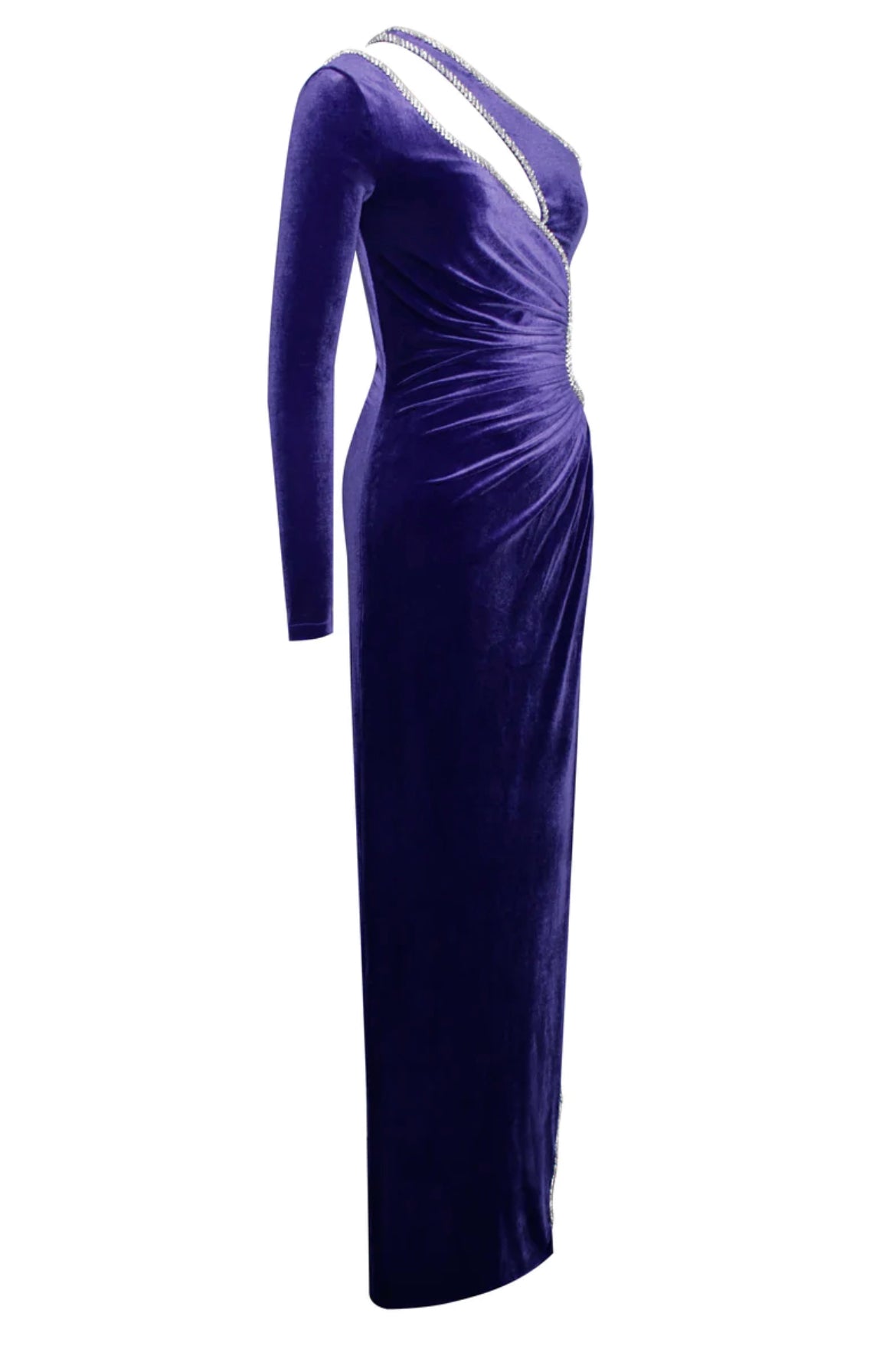 PURPLE ONE SLEEVE CRYSTAL VELVET GOWN