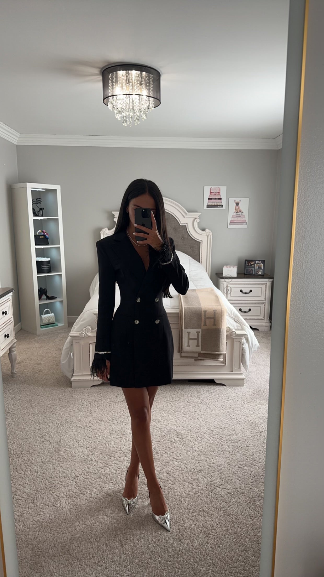 FUR SLEEVE BLAZER DRESS