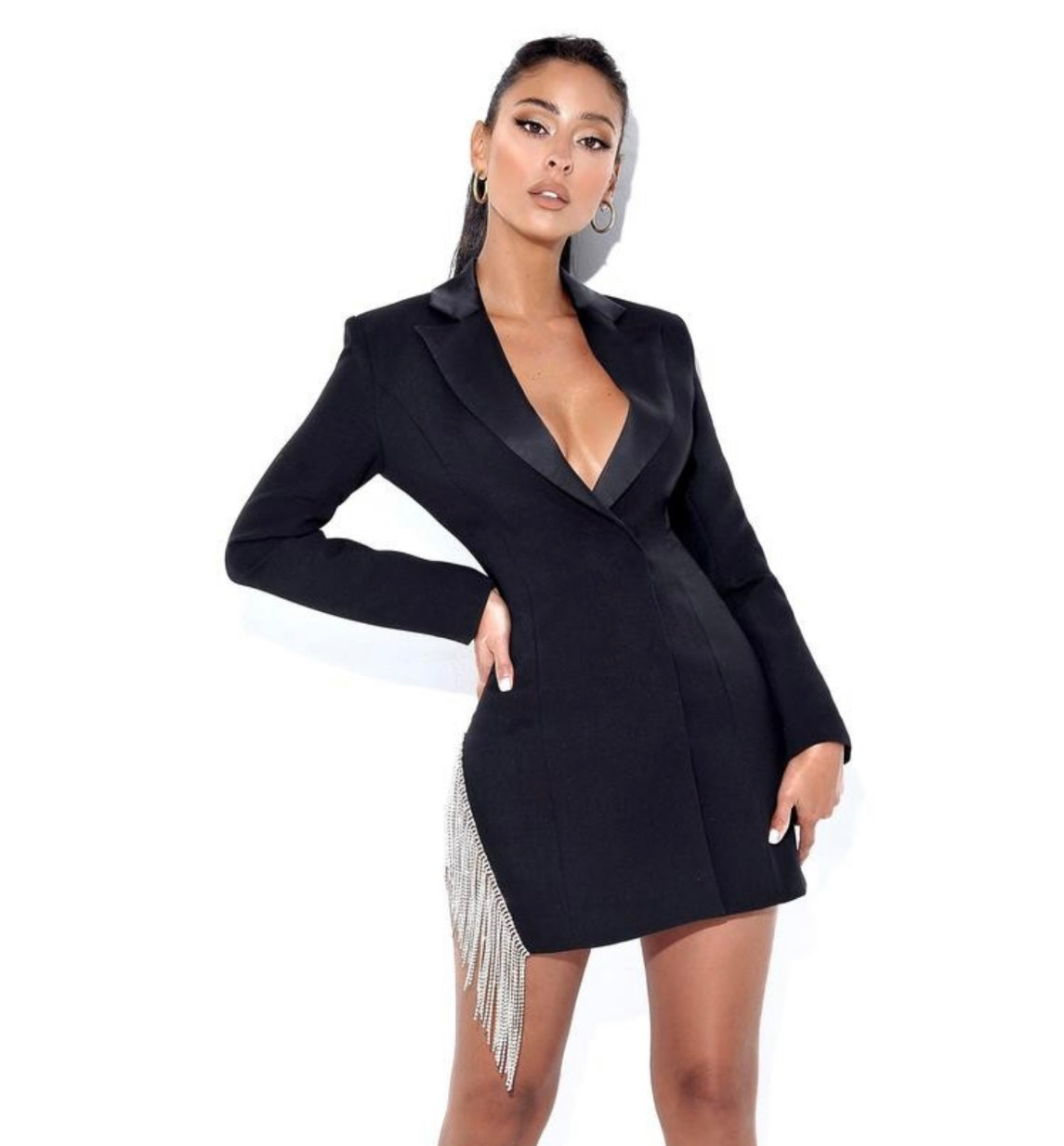 FRINGE DIAMOND BLAZER MINI DRESS