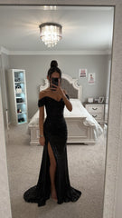 BLACK RUCHED SPARKLE GOWN