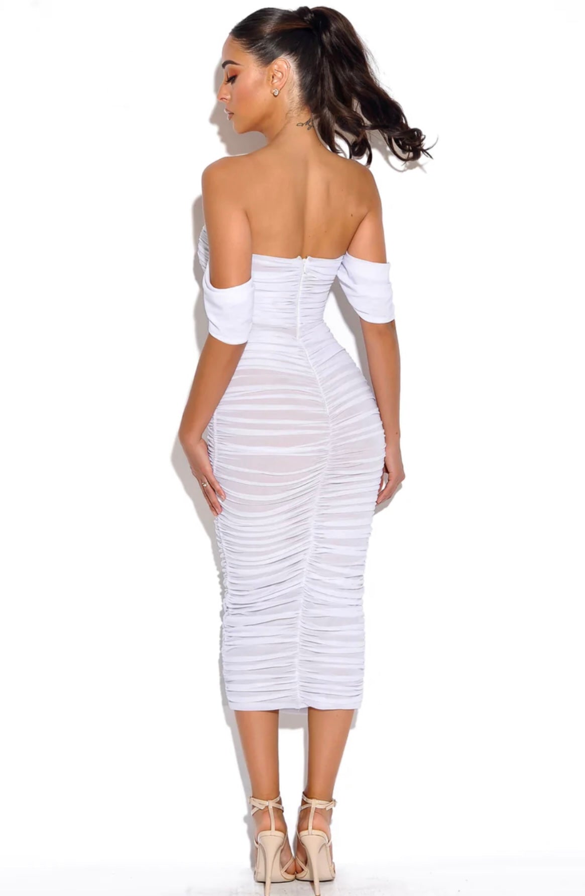 ERIN RUCHED MIDI DRESS