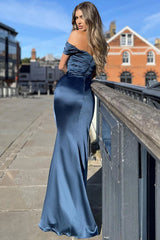 Off Shoulder Navy Mermaid Long Bridesmaid Dresses, Simple Long Prom Dresses, Evening Gown, Girl Graduation Dresses, 2024 Prom Dresses