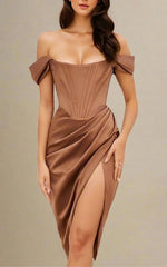 Leona Bodycon Dress - Tan Brown