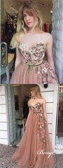 Sweetheart Long A-line Tulle Appliques Long Prom Dresses, Newest Prom Dresses