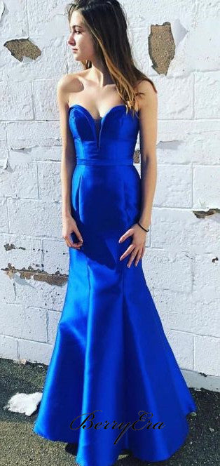 Sweetheart Long Mermaid Royal Blue Satin Prom Dresses, Newest Prom Dresses, Prom Dresses