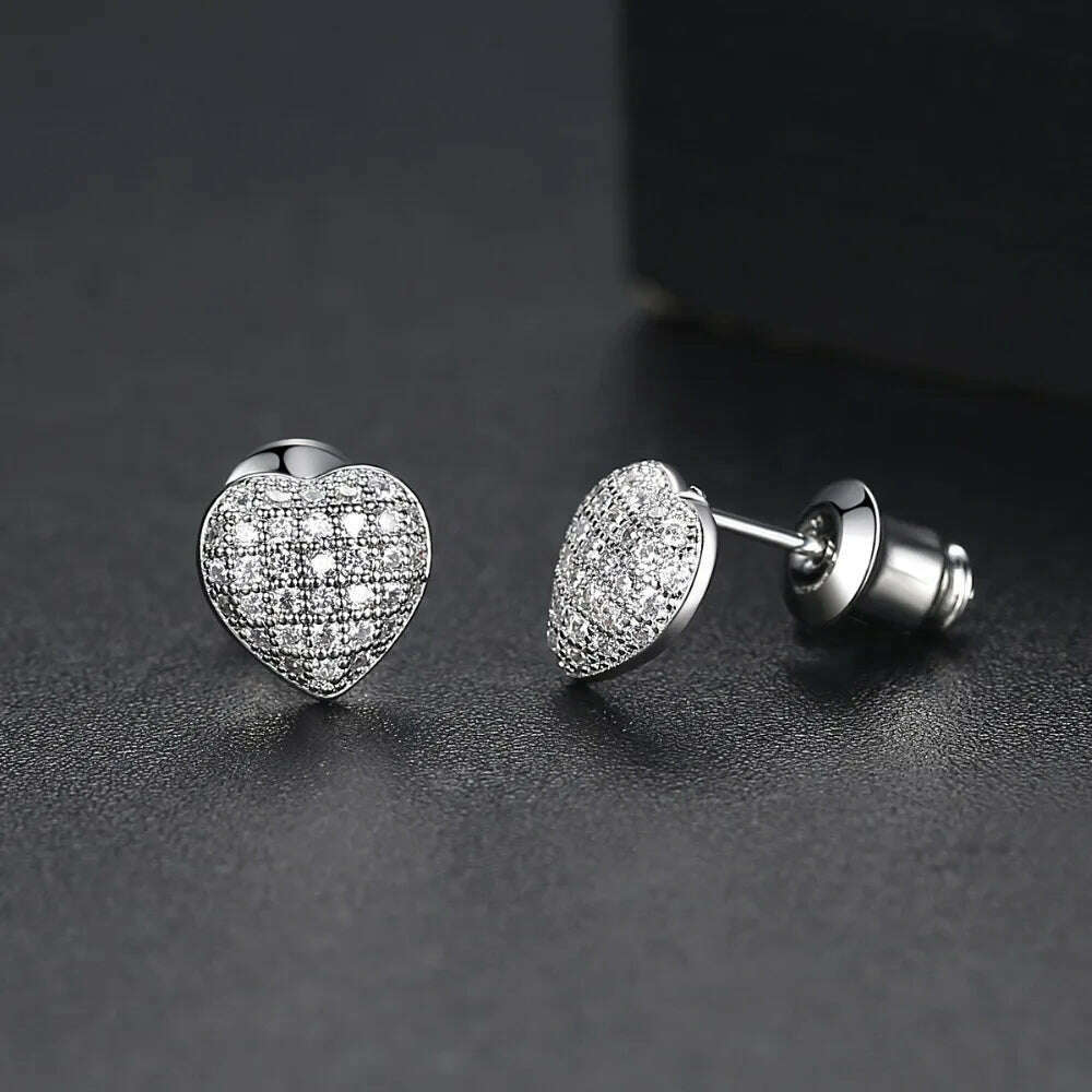 LUOTEEMI Lovely Small Heart Stud Earrings for Women Girls Dating Shiny Cubic Zircon Fashion Jewelry Friend Tiny Christmas Gifts