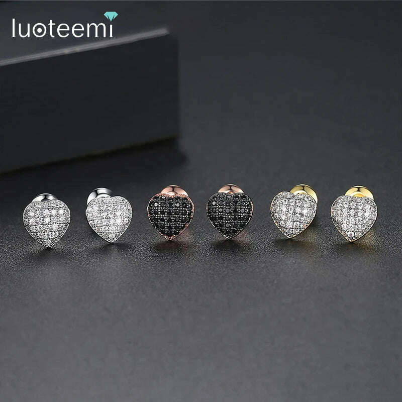 LUOTEEMI Lovely Small Heart Stud Earrings for Women Girls Dating Shiny Cubic Zircon Fashion Jewelry Friend Tiny Christmas Gifts