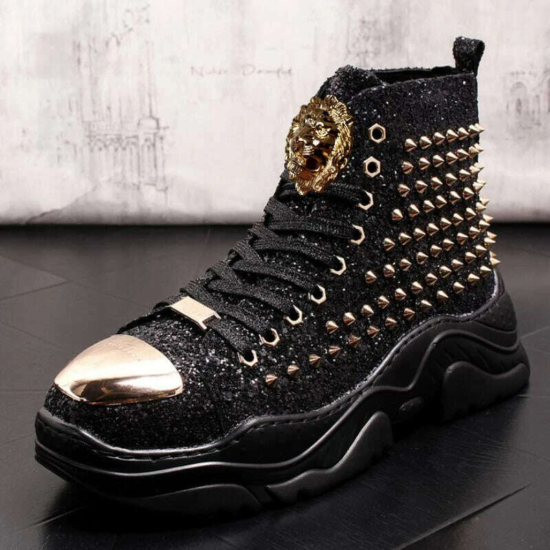 Luxury rivet Boots Men's shoes designer sneakers men punk high tops gold red light bottom Casual Platform shoe zapatillas hombre