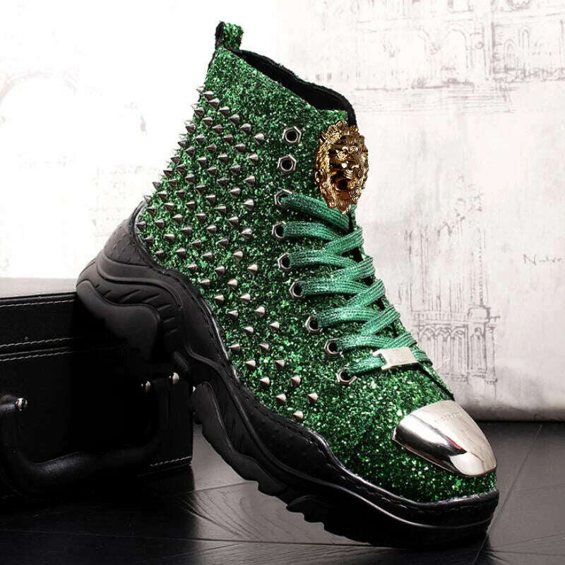 Luxury rivet Boots Men's shoes designer sneakers men punk high tops gold red light bottom Casual Platform shoe zapatillas hombre