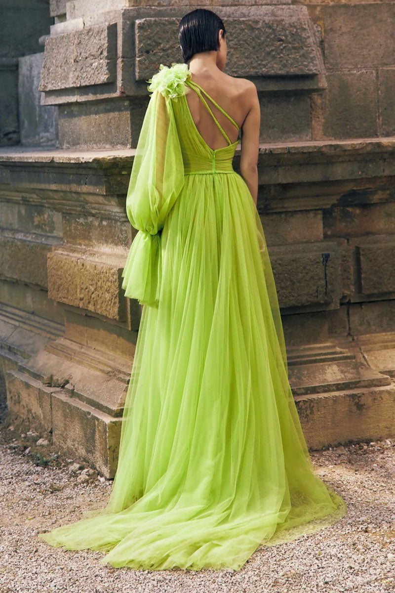 Marchesa Illusion One-Shoulder Tulle Maxi Dress