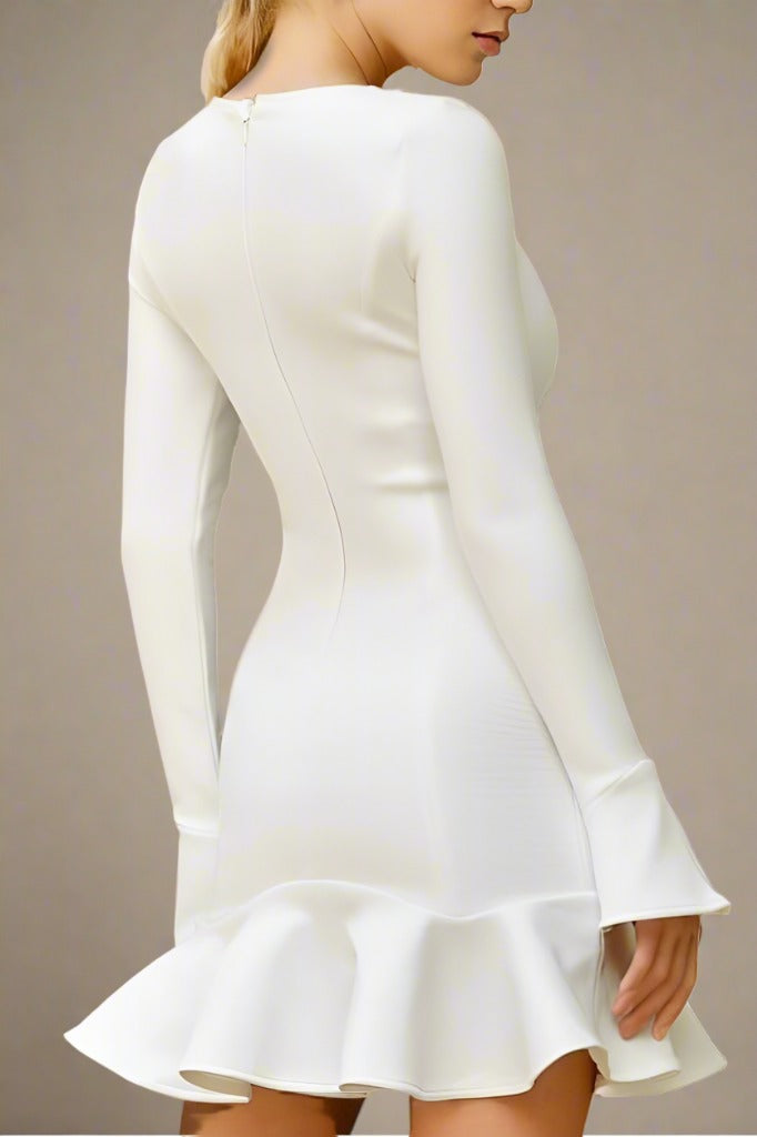 Mary Long Sleeve Bodycon Mini Dress - Pearl White