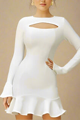 Mary Long Sleeve Bodycon Mini Dress - Pearl White