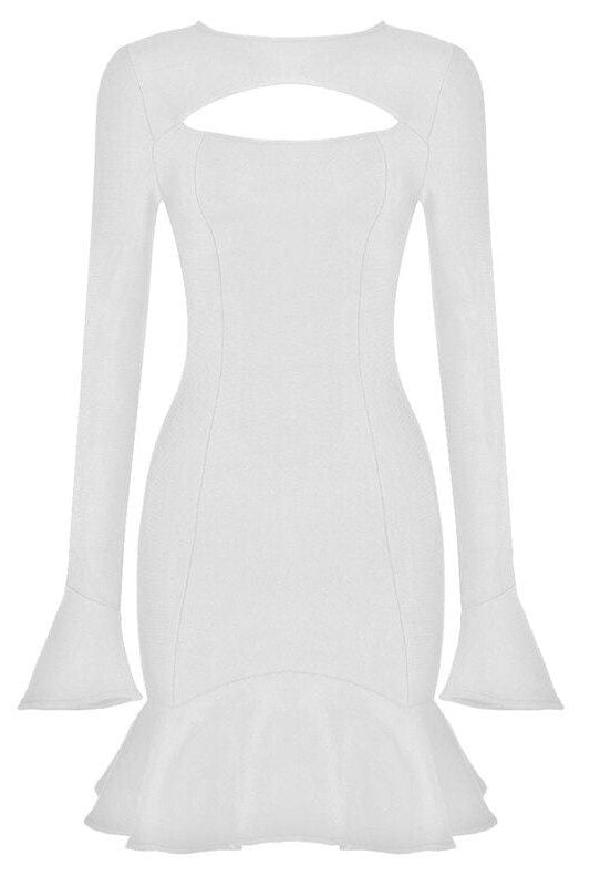 Mary Long Sleeve Bodycon Mini Dress - Pearl White