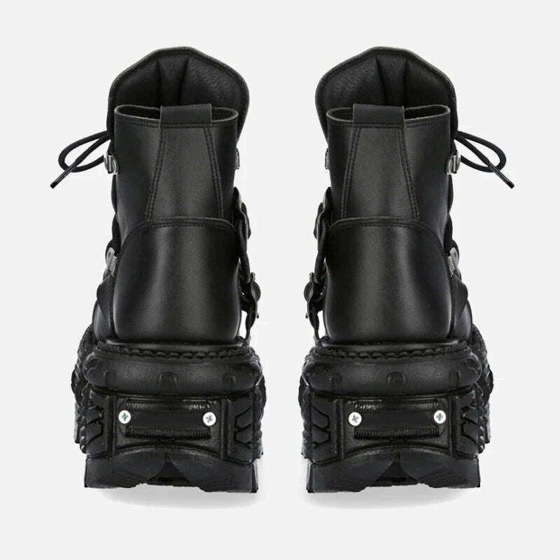 Men Spanish Genuine Leather Tank Bottom Dark Punk Booties Gothic Motorcycle Bootie Heavy Metal Platform Boots Women